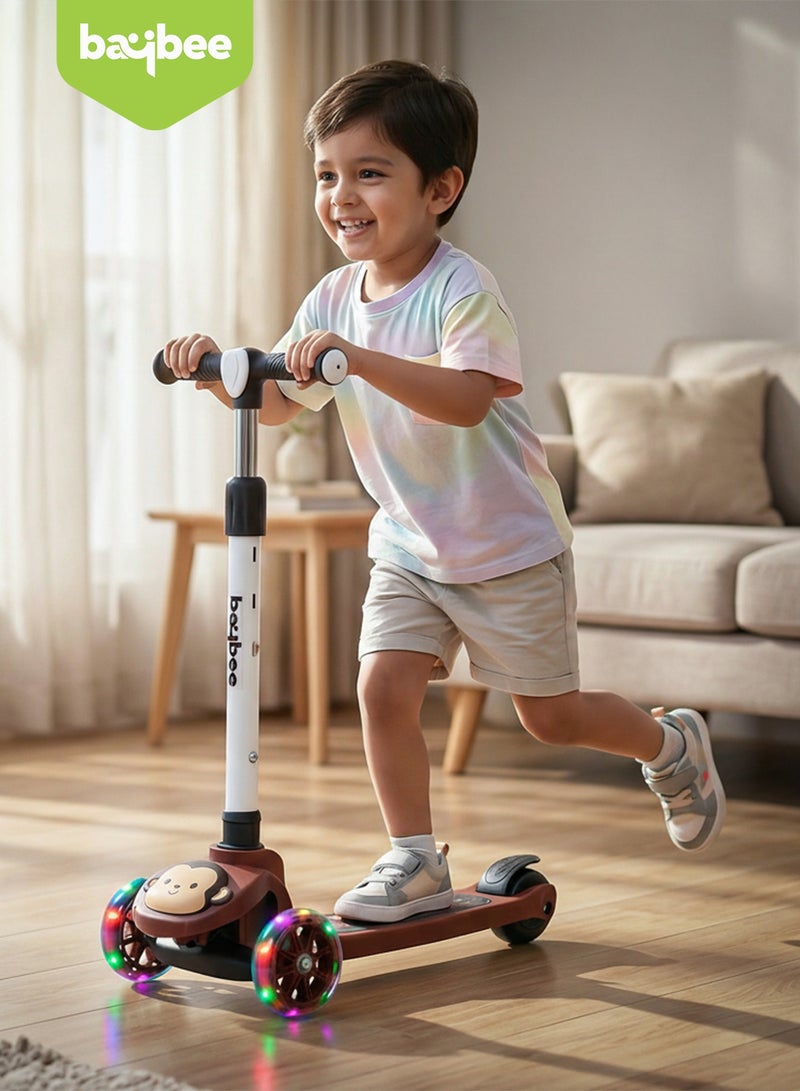 بيبي سكوتر مونكي للأطفال | سكوتر بثلاث عجلات للأطفال بثلاثة ارتفاعات قابلة للتعديل، مزود بإضاءة LED وموسيقى | سكوترات تزلج تتحمل وزنًا يصل إلى 50 كجم | سكوترات جري للأطفال من عمر سنتين إلى 10 سنوات، لون أحمر - Image 2